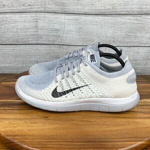 Nike Free 4.0 Flyknit White Platinum Gray Running Shoe 631053-101 Mens Size 10.5